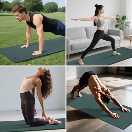 ILILI Yoga Mat 10mm Extra Thick and 193cm Extra Long, 76x28×0.4 Inch, Double Color Non-Slip TPE Material, Easy Carrying wi...