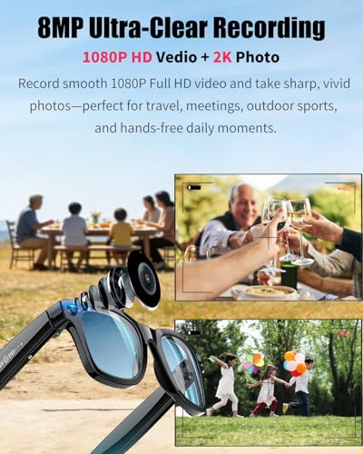 Smart Glasses with Camera & Video 1080P HD, 2K Photo POV AI Camera Glasses, Wearable Video Recording Glasses, Hands-Free F...