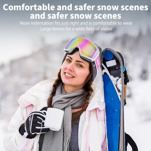 findway OTG Ski Goggles, snow/Snowboard Goggles for Men, Women Youth [Upgraded] Fit for All Helmet - Anti fog & glare & UV