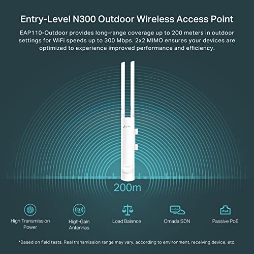 TP-Link EAP110-Outdoor V3, Omada N300 Wireless Outdoor Access Point, WiFi Coverage Up To 200 Meters, Passive PoE W/ Free P...