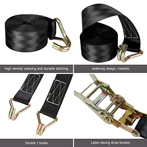 4 Pack 2 Inch Ratchet Straps Heavy Duty 20ft Tie Down Straps Ratchet with Double J Hook, 8000 LBS Break Strength, Cargo Ra...