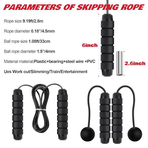 Vinsot Weighted Cordless Jump Rope Ropeless Jump Rope 2 in 1 Adjustable Length Skipping with Ball and Soft Handles for Wom...