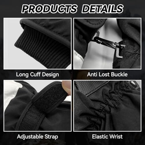 WishLotus Winter Ski Gloves for Women Men, Snow Warm Gloves with Anti-Lost Buckle for Skiing Biking Hiking in Cold Weather