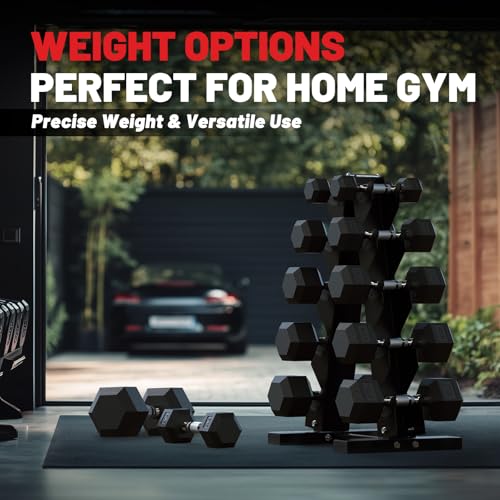 PAPABABE Hex Dumbbell Sets with Rack, 60-550lb Rubber Coated Dumbbell Weight Set and Storage Rack, Multiple Options Hand W...