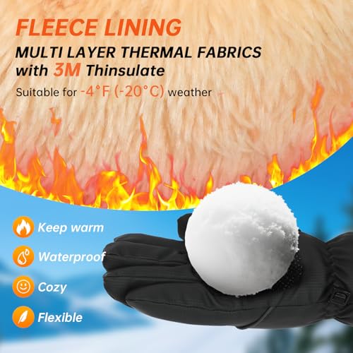 Winter Gloves for Men Women, Waterproof Windproof Anti-Slip 10 Fingers Touch Screen Gloves with Thermal Lining for Cold We...