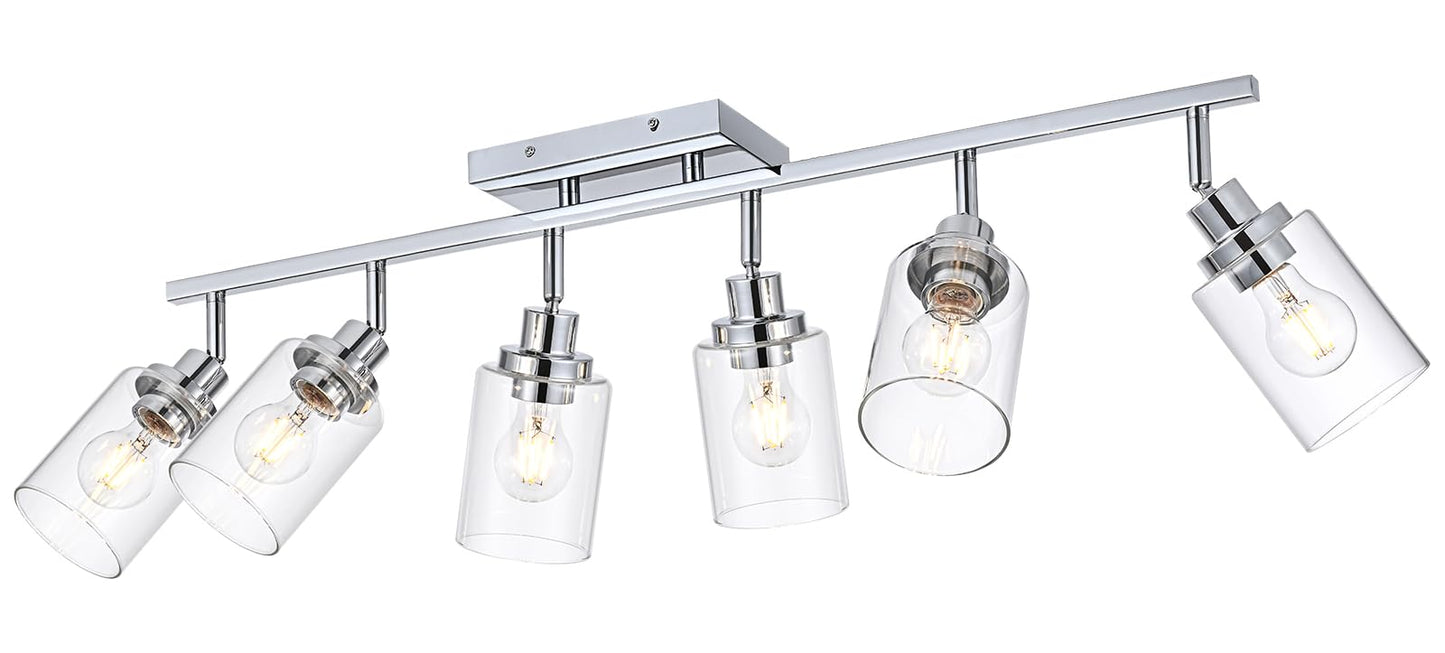 Wanluce 6-Light Track Lighting Kit Ceiling Kitchen Track Lighting Fixtures Chrome Bathroom Vanity Wall Lights With Clear Glass Multi-Directional Rotating Tracking Light Heads Spotlight For Accent Shop