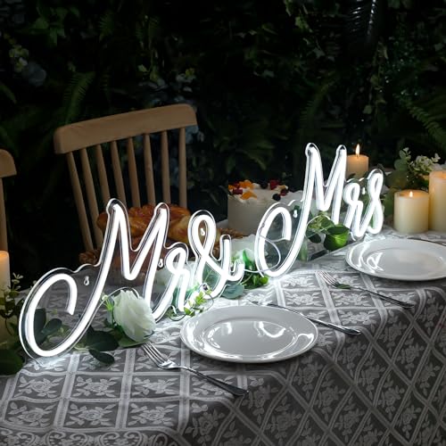 Kittmip Mr and Mrs Neon Sign for Wedding 36.81 x 10.24 Inch Neon Light LED Backdrop Wall Decor USB Wedding Reception Decor...