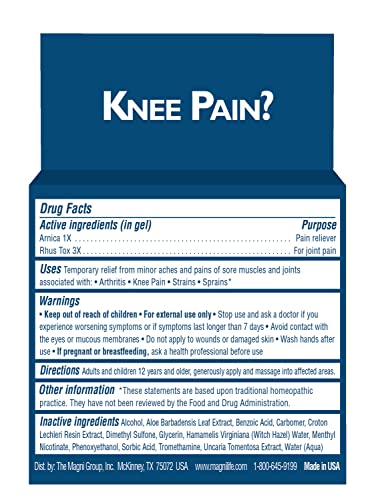 MagniLife Knee Pain Relief Gel (4 oz), Arnica-Based Gel for Joint Pain, Knee Stiffness & Swelling, Non-Greasy, No Stainin...