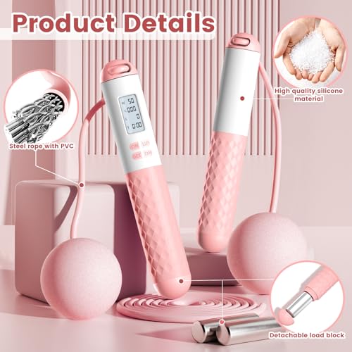 Cordless Weighted Jump Rope with Counter – Adjustable Ropeless Skipping Rope for Fitness, Indoor & Outdoor Jumping Rope fo...