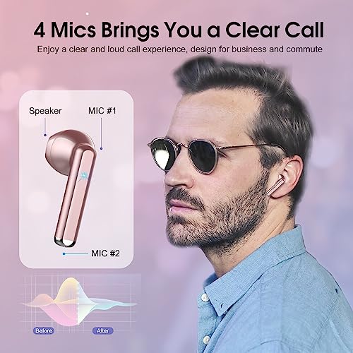 Wireless Earbuds, Bluetooth 5.3 Headphones with 4-Mics Clear Call and ENC Noise Cancelling, Bluetooth Earbuds Touch Contro...