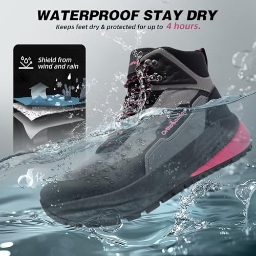 Women's Orthopedic Wide Waterproof Hiking Boots: Comfortable Plantar Fasciitis Diabetic Walking Running Trekking Shoes, Or...