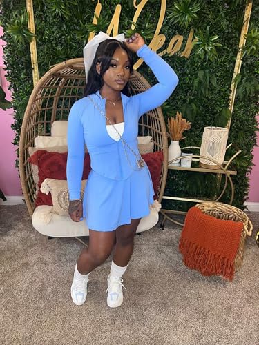 Adogirl Womens Sexy Flared Tennis Skirt Sets Slim Zip Up Jacket 2 Piece Outfits Athletic Matching Mini Dress with Shorts