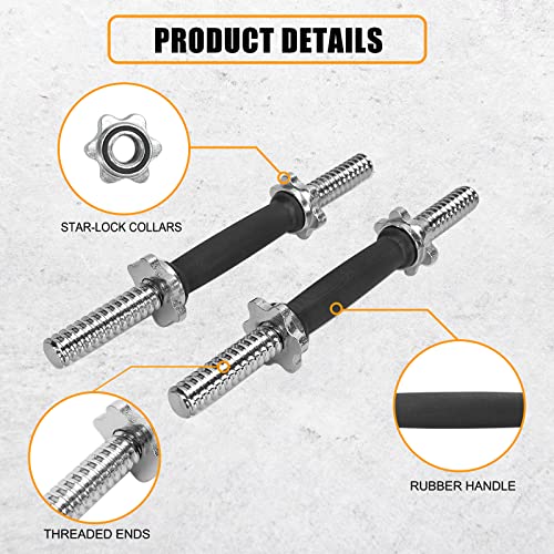 Threaded Dumbbell Rubber/Chrome Handles 1 Inch Pair, Adjustable Dumbbell Bar Handles, Fits Standard Weight Plates with 1” ...