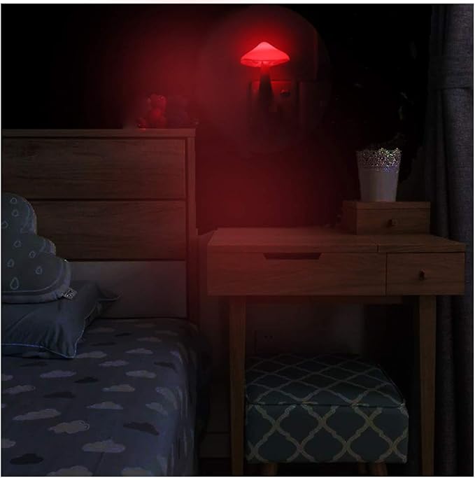 2 Pcs LED Night Light Plug in Nightlight Wall Lamp, Mushroom Night Light Mini Magic Night Lights for Adults Kids Bedroom, Bathroom,Toilet,Stairs,Kitchen,Hallway Red Led Light