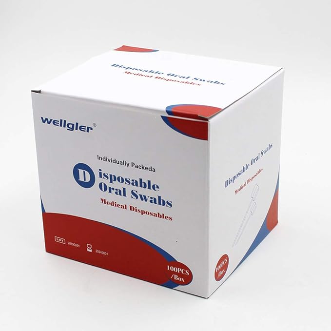 Wellgler's Disposable Care Oral Swabs, Sterile Sponge Mouth Swabs (100pcs, Green)