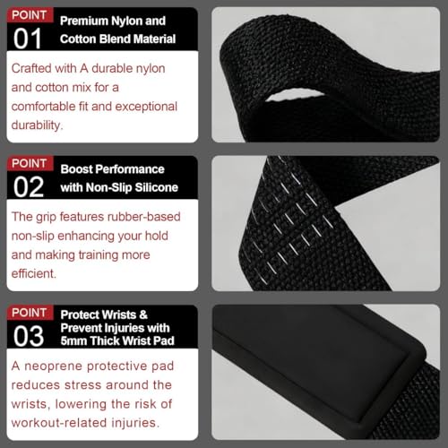 Vtrbwze Gym Lifting Straps for Weightlifting & Deadlift - Non-Slip Silicone Grip, Padded Wrist Support for Bodybuilding, W...