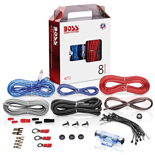 BOSS Audio Systems KIT2 8 Gauge Complete Car Amplifier Installation Wiring Kit with Power Cables, Ground Cables, Turn-On W...