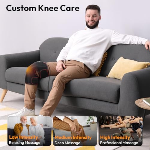 QUINEAR Air Compression Knee Massager with Heat, Knee Brace Wrap for Arthritis Pain Relief, Heating Pad for Knee for Circu...