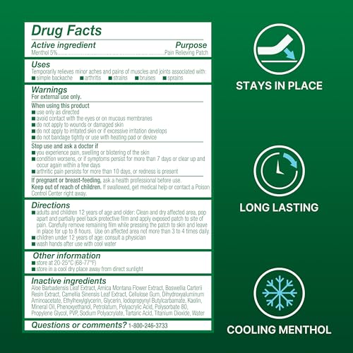 Biofreeze Large Pain Relief Patches, Menthol Pain Patches for Lower Back, Neck, Knee, & Shoulder, Comfortable & Flexible F...
