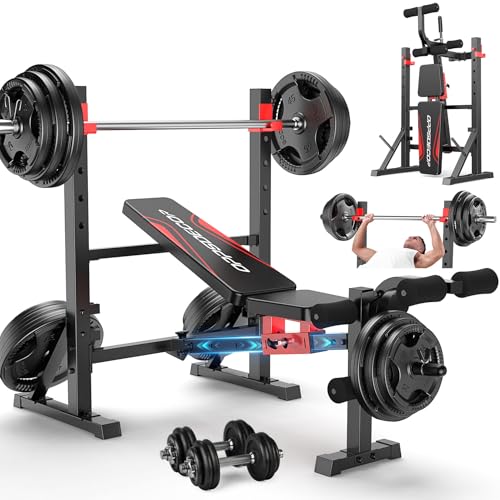 OPPSDECOR 900 LBS Weight Bench Set with Squat Rack, Adjustable Bench Press Set with Leg Extension and Leg Curl, Foldable F...