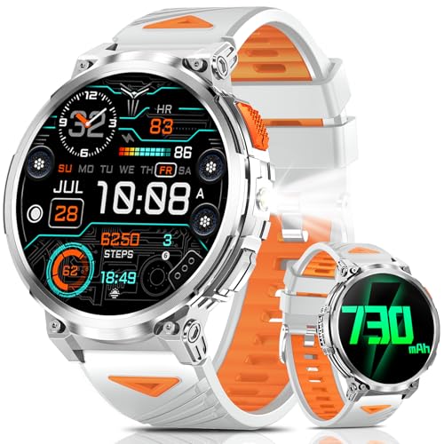 PODOEIL 1.85" Big Screen Military Smart Watch for Men with Flashlight, 730mAh Large Battery, IP68 Waterproof, Bluetooth Ca...