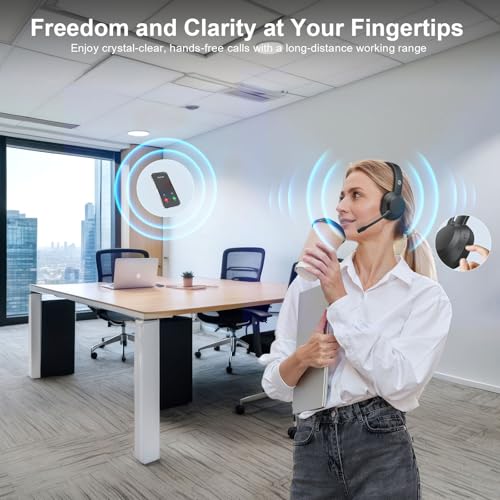 FXWONTY Wireless Headset, Bluetooth Headphones with Mic(AI Noise Cancelling), 65 Hrs Working Time with USB Dongle, Wireles...