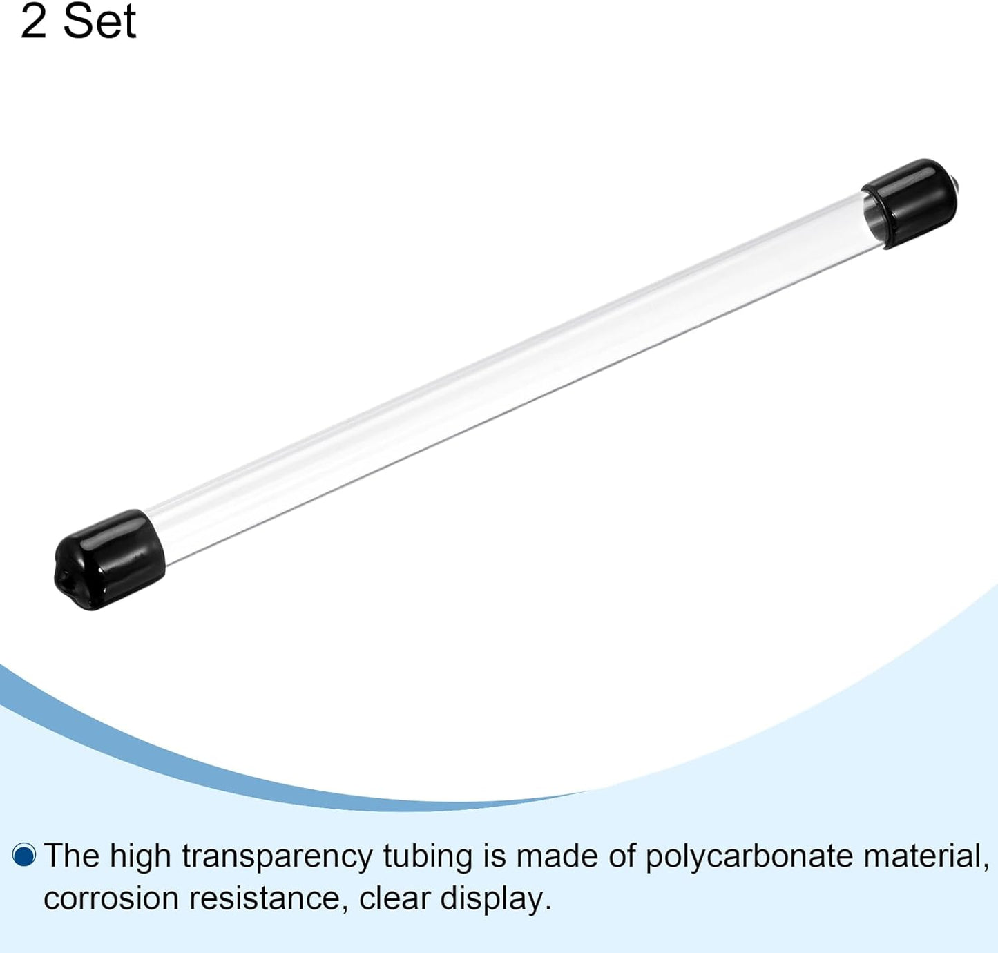 PATIKIL Clear Rigid Tube Round Plastic Tubing with Black Rubber Caps Polycarbonate Water Pipe, 305mm/ 12 Inch Length, 9mmx10mm/0.35"x0.4", 2 Set