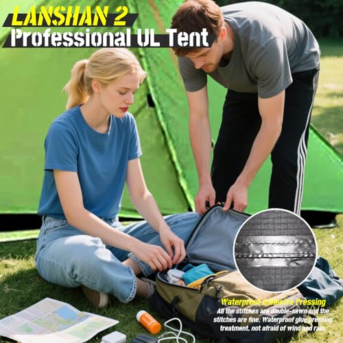 3F UL GEAR Lanshan 2 Person Tent Hiking Ultralight Camping Tent Professional 15D Silnylon Rodless Trekking Pole Tent Water...