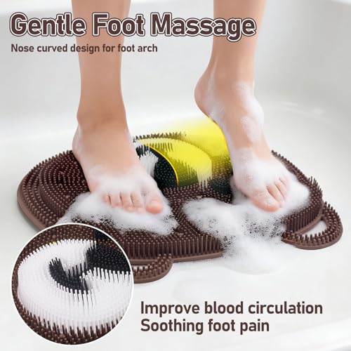 Foot Scrubber Mat in Shower, Silicone Foot Bath Washer Feet Cleaner Brush Pad - Massager Acupressure Mat - Improve Blood C...