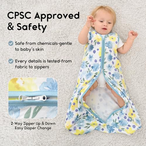 Yoofoss Baby Sleep Sack 6-12 Months 0.5 Tog Wearable Blanket for Baby, 3 Pack 100% Organic Cotton Infant Toddler Sleeping ...