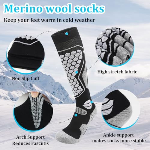 KEGECOL Ski Socks for Men Women(2 pairs), Merino Wool Socks for Snowboarding, Snow, Winter, Cold Weather, Thermal Warm Sock
