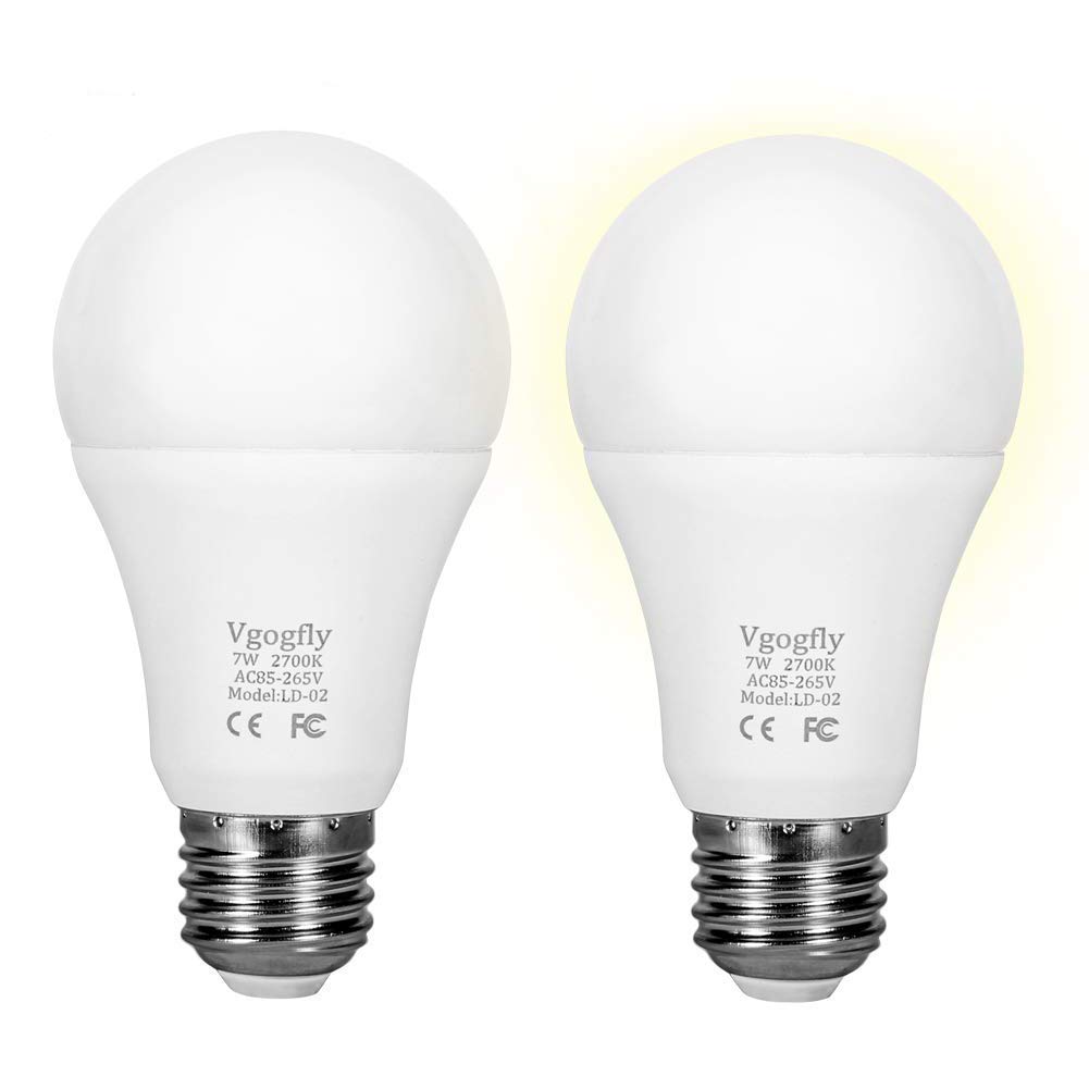 Vgogfly Dusk To Dawn Led Light Bulbs, 7W E26/E27, Warm White, 2 Pack, Automatic On/Off For Indoor/Outdoor Use