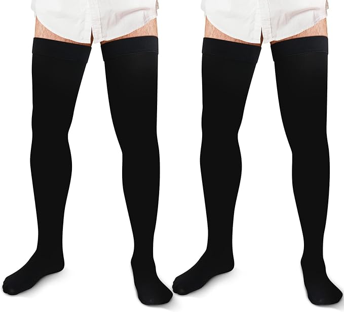 Zhanmai 2 Pairs Thigh High Men's Compression Socks 20-30 Mmhg Compression Stocking with Silicone Grip Men's Dress Socks (...