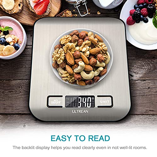 Ultrean Food Scale, Digital Kitchen Scale with LCD Display, Weight Grams and Ounces for Baking Cooking and Meal Prep, 6 Un...
