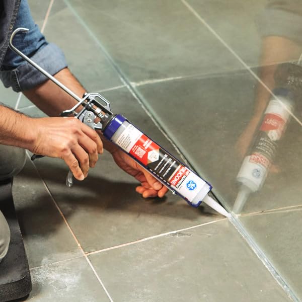 GE Supreme Silicone Caulk for Kitchen & Bathroom, Clear, 10 fl oz Cartridge, 1 Pack - 100% Waterproof Silicone Sealant, 7X Stronger Adhesion, Shrink & Crack Proof