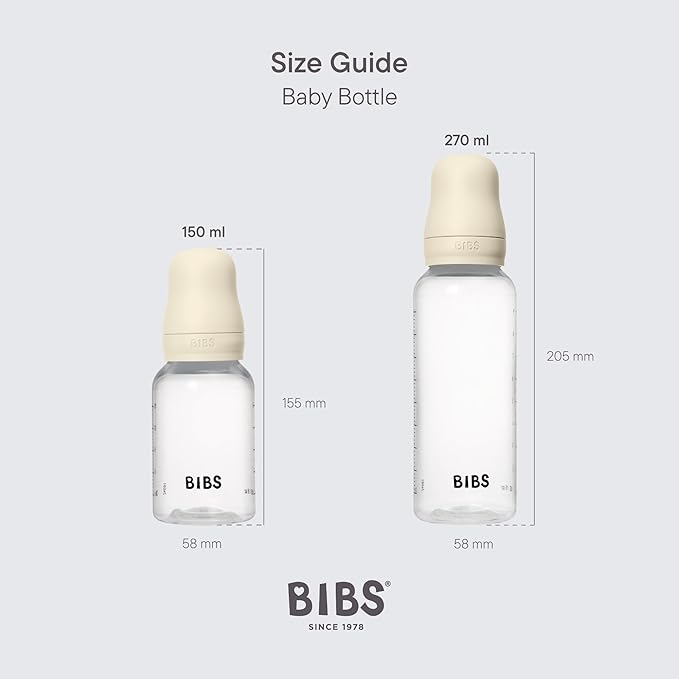 BIBS Baby Bottle 9 oz / 270 ml Natural Rubber Latex Nipple - Anti-Colic, BPA-Free, Round Nipple, Medium Flow, Lightweight & Easy to Clean, Suitable for Newborns 0+ Years - Ivory