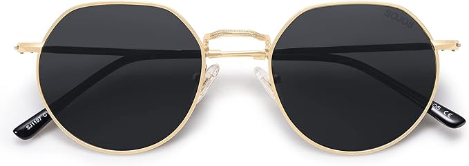 SOJOS Round Polygon Polarized Sunglasses for Women Men Retro Classic Vintage Panto Octagonal Shades SJ1157