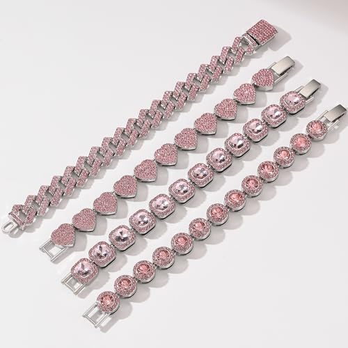 4-PCS Cuban Link Bracelets for Women,Diamond Tennis Bracelet Set,14K Gold Plated Layered Stackable Jewelry, Adjustable Bli...