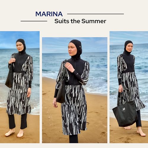4-Piece Modest Swimsuit for Women | Includes Tunic, Leggings, Swim Cap, and Inner Top Water-Repellent & Quick-Drying Fabric