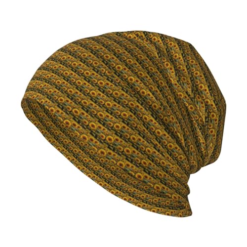 sackhg Sunflowers Print Winter Beanie Hat Men Women Soft Lightweight Thermal Cap for Outdoor Skiing Wear Black
