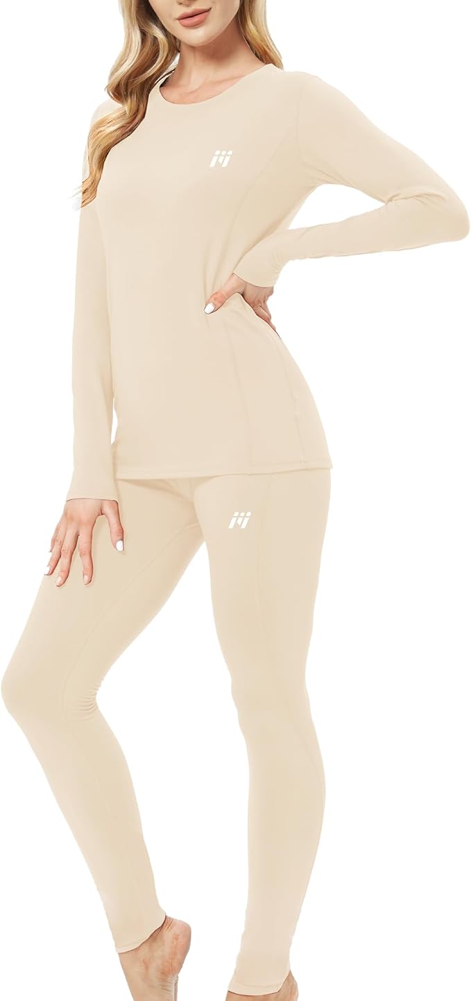 MEETWEE Women Thermal Underwear, Winter Warm Base Layer Compression Set, Fleece Lined Long Johns Running Skiing