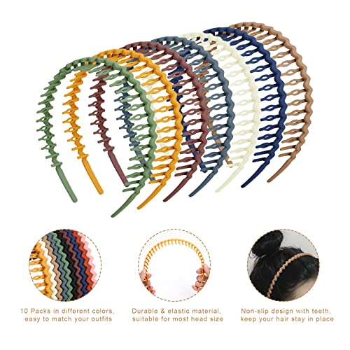 WOVOWOVO Plastic Hair Bands with Teeth, 10 Packs Thin Headbands for Women Girls Teens, Non Slip Hair Comb Head Bands Hair ...