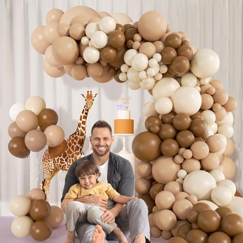 140Pcs Netural Balloon Garland Arch Kit, 5 10 12 18inch Brown Beige Nude Tan Balloons for Birthday Party Netural Bear Baby...