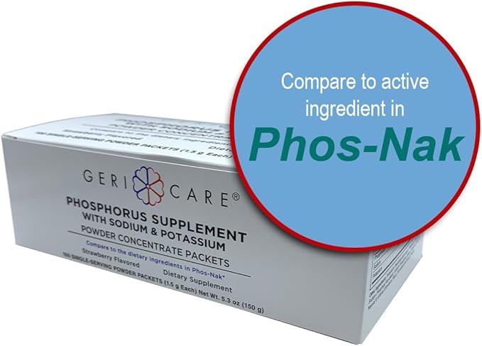GeriCare Phosphorus Supplement Powder with Sodium & Potassium – 100 Count Strawberry-Flavored 1.5g Packets for Bone, Nerve, and Muscle Support – Easy-to-Mix Electrolyte Formula