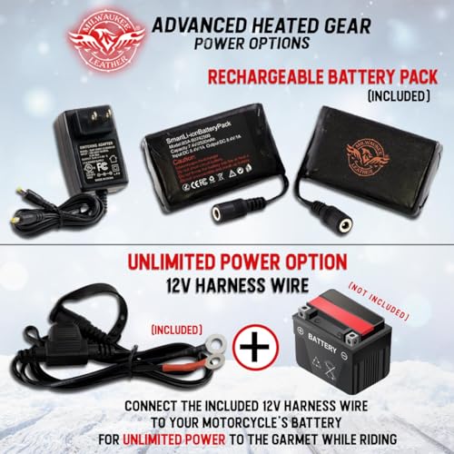 Milwaukee Leather MG17501SET Men’s Heated Black Leather/Textile Winter Gloves/Harness Wire and i-Touch