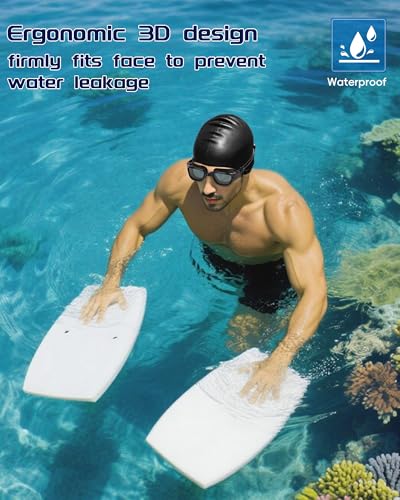 Hurdilen Swim Goggles, Goggles Adult with Swimming Cap, Nose Clip & Ear Plugs, UV Protection Anti-Fog Lens and Case for Adult