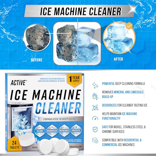 ACTIVE Ice Machine Cleaner Maker Descaler - 24 Clean Tablets Compatible with Frigidaire, Opal, GE Profile, Kitchenaid, Nic...