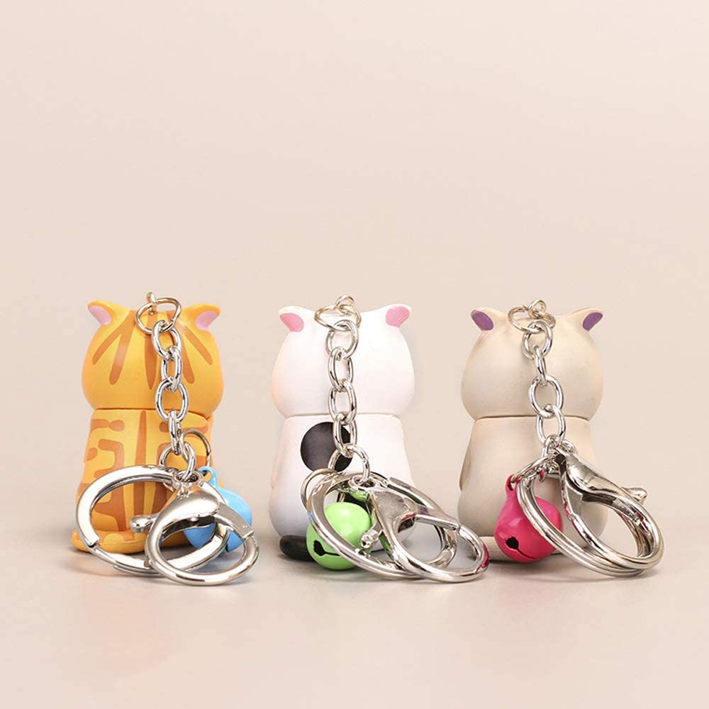 GAIORD Cat Keychain Charms, Key Ring Cute Key Chain Shy Chubby Kitten Trinket Bag Decor (Khaki)