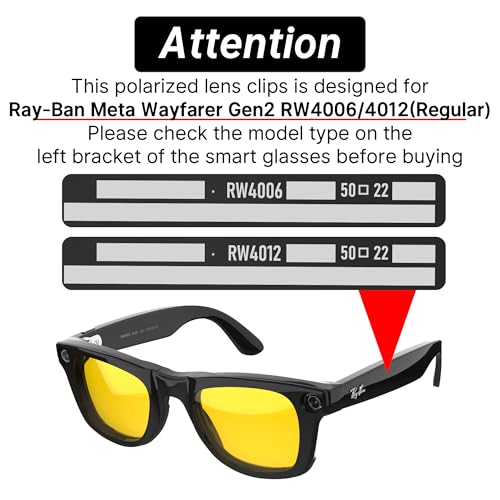 HIBLOKS 4Pcs Polarized Clip for Ray-Ban Meta Wayfarer RW4006 & Gen 2 RW4012 Regular (50-22), Shiny Black Frame Discolorati...