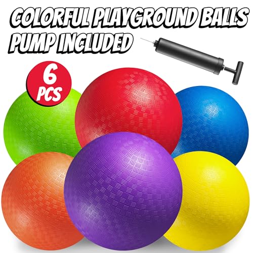 10 Inch Kickball Playground Balls - (Pack of 6) Inflatable Rubber Indoor Outdoor Bouncy Balls for Adults & Kids - Dodgebal...